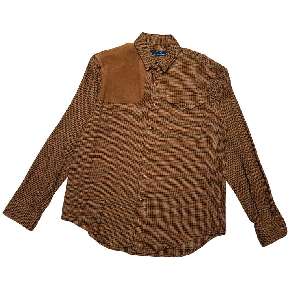 Polo Ralph Lauren Hunting Shirt Men's Large Suede Shooting Patch Plaid Military